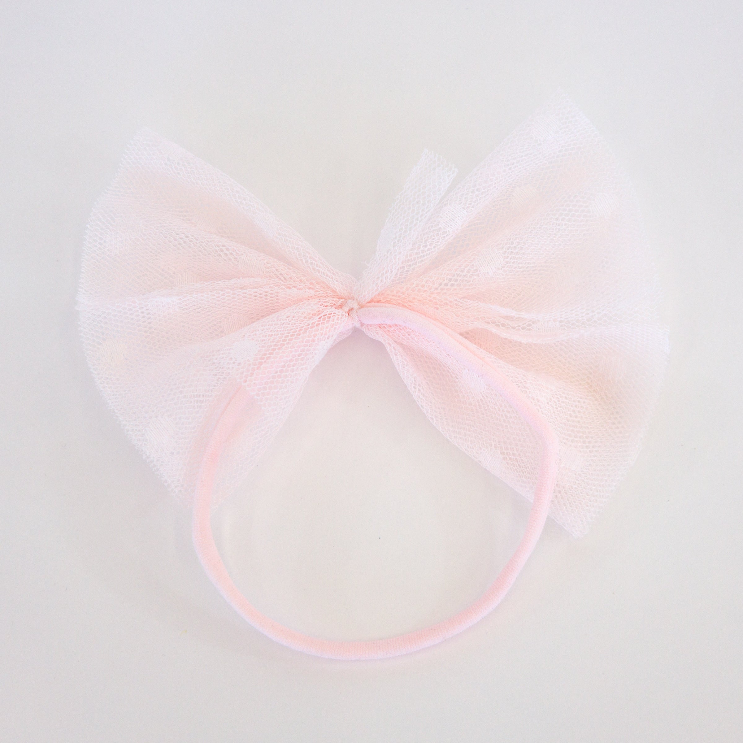 oh baby! Dotted Mesh Bow on Nylon Headband - Pale Pink