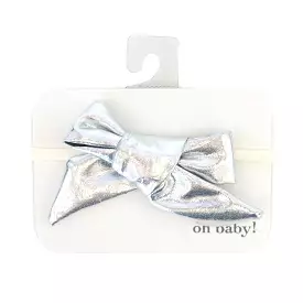 oh baby! Hair Bow on Nylon Headband - Metallic - Silver