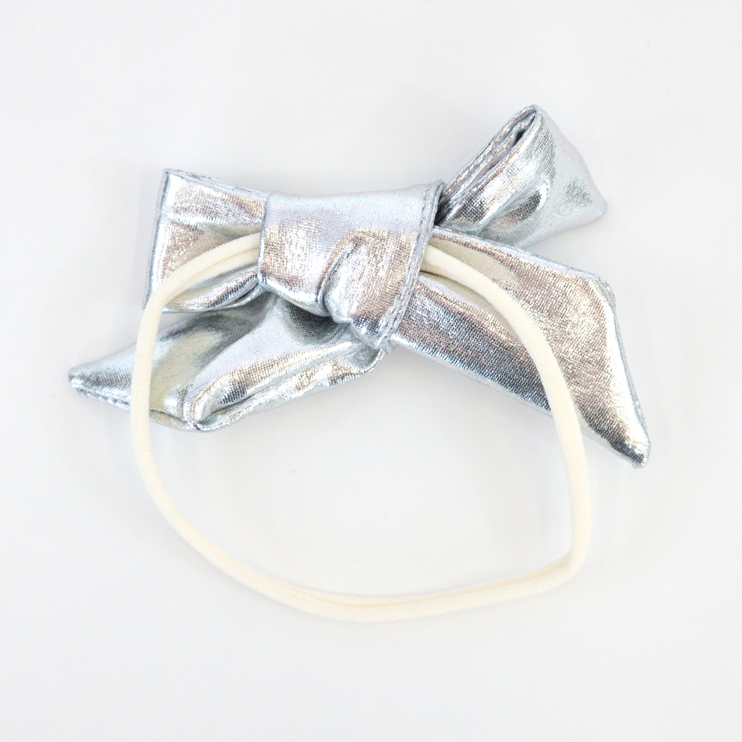 oh baby! Hair Bow on Nylon Headband - Metallic - Silver