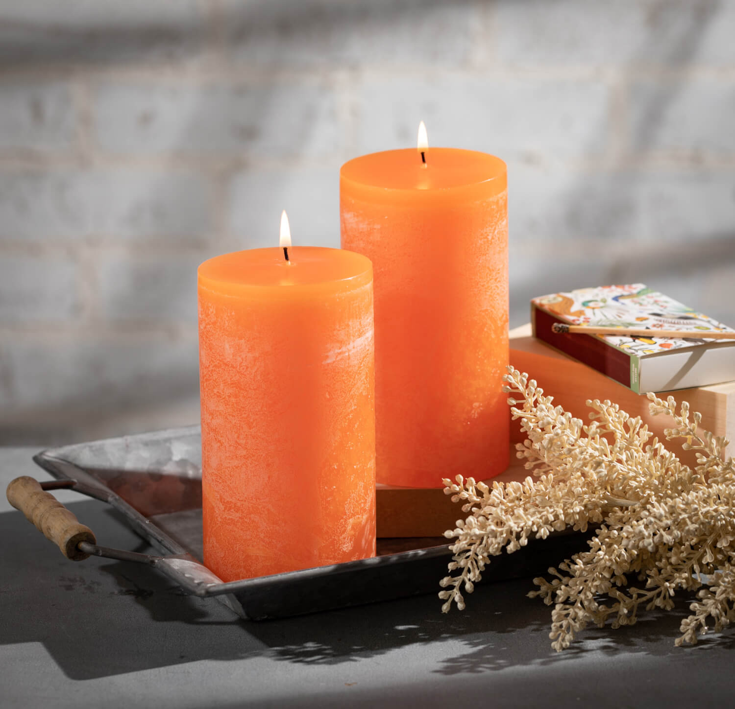 Orange Timber Pillar Candle