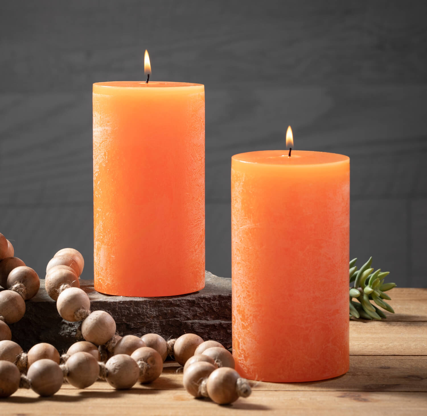 Orange Timber Pillar Candle