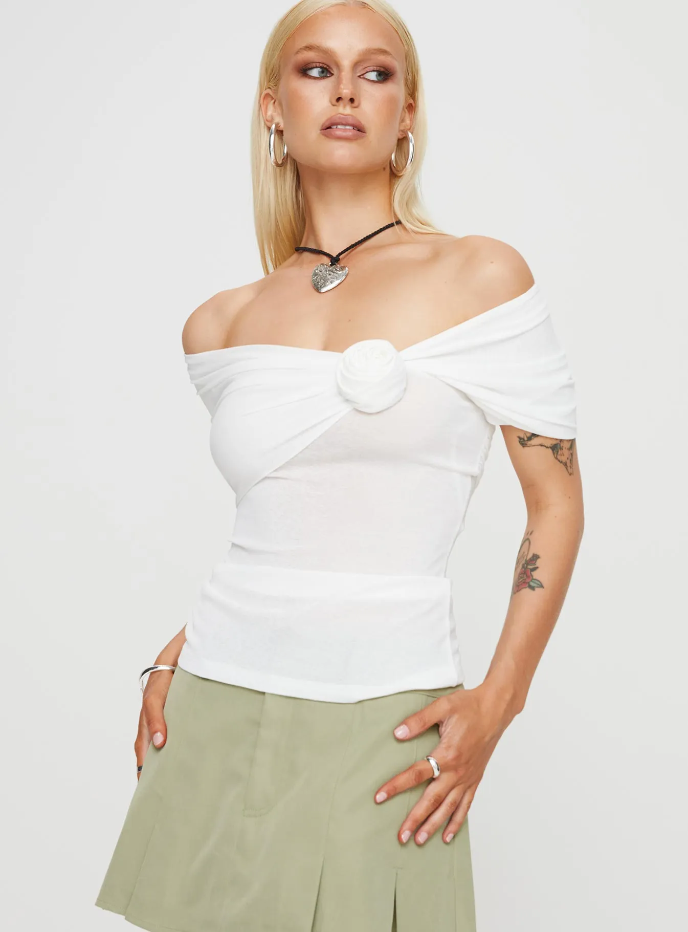 Pally Rose Off The Shoulder Top White