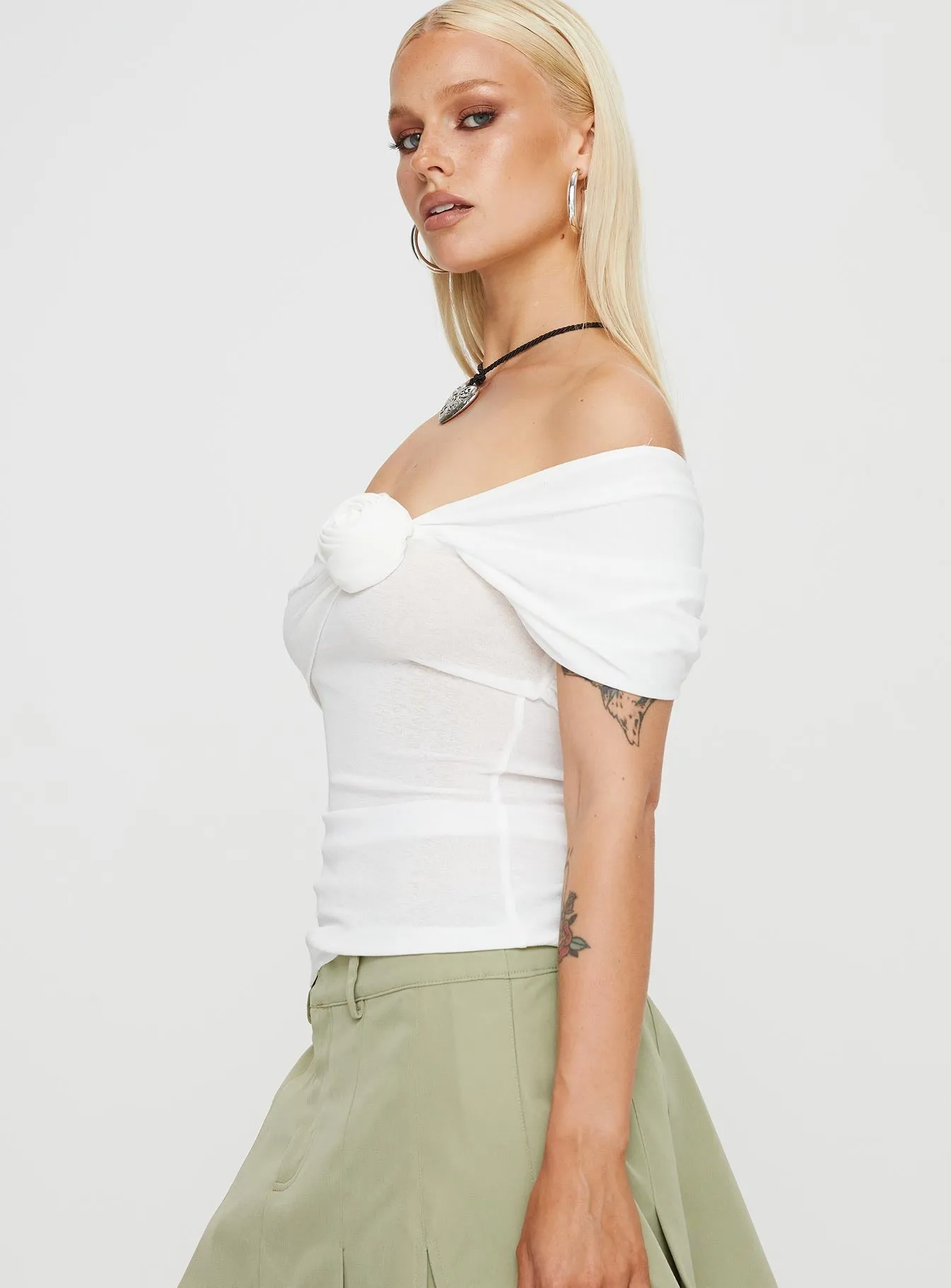 Pally Rose Off The Shoulder Top White