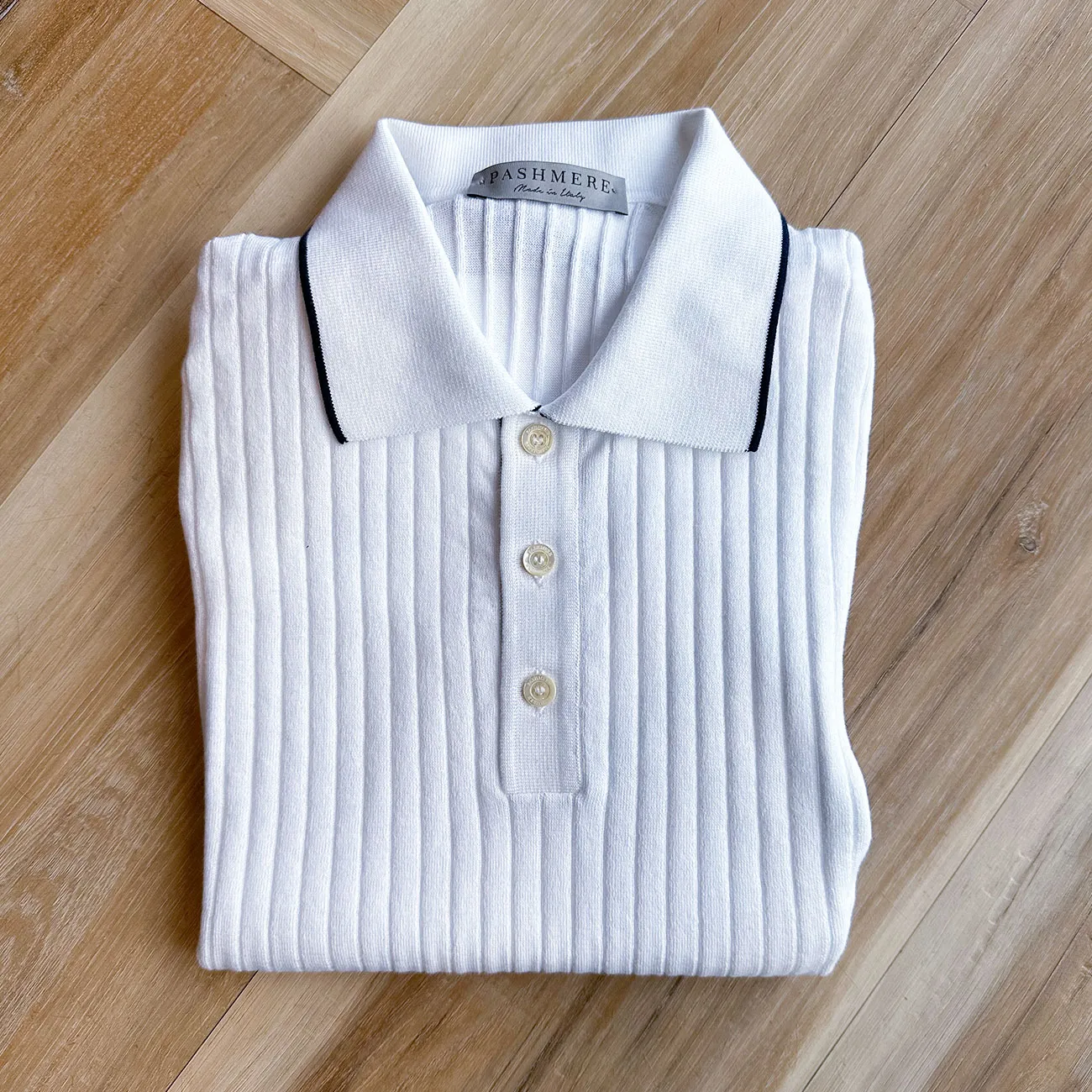 PASHMERE White Knit Polo