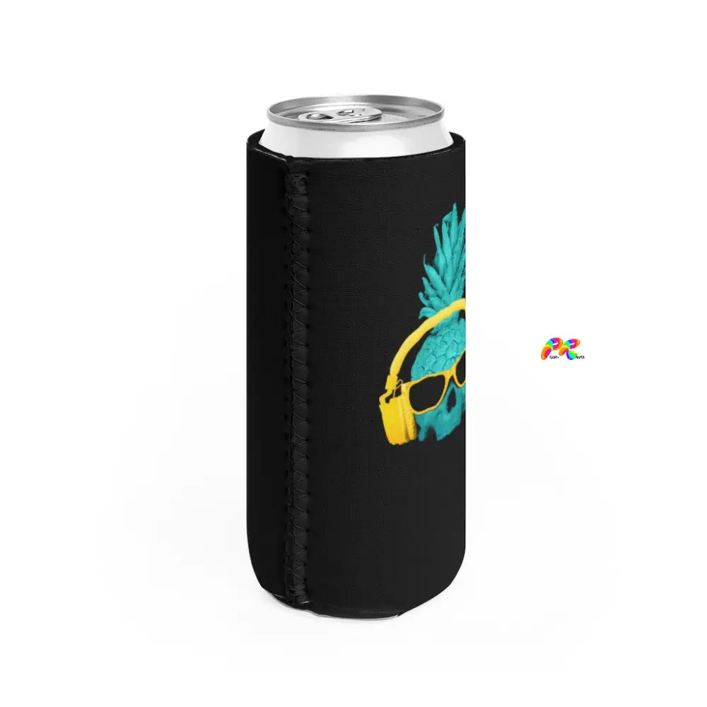 Pineapple with Headphones Slim Can Cooler