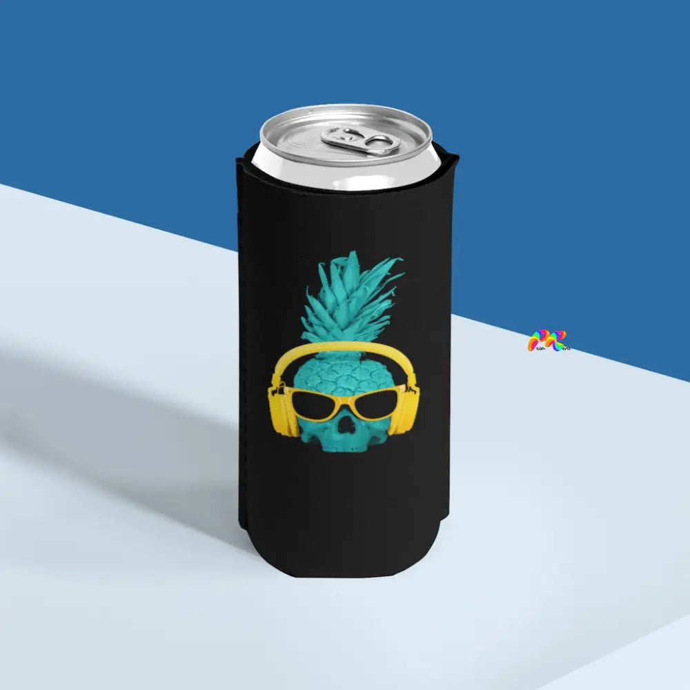 Pineapple with Headphones Slim Can Cooler