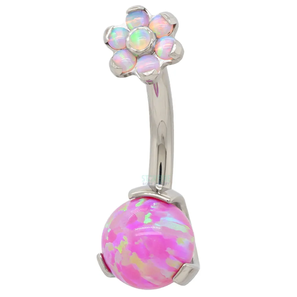 Prong Opal Ball Navel Curve with Flower Top - custom color combos