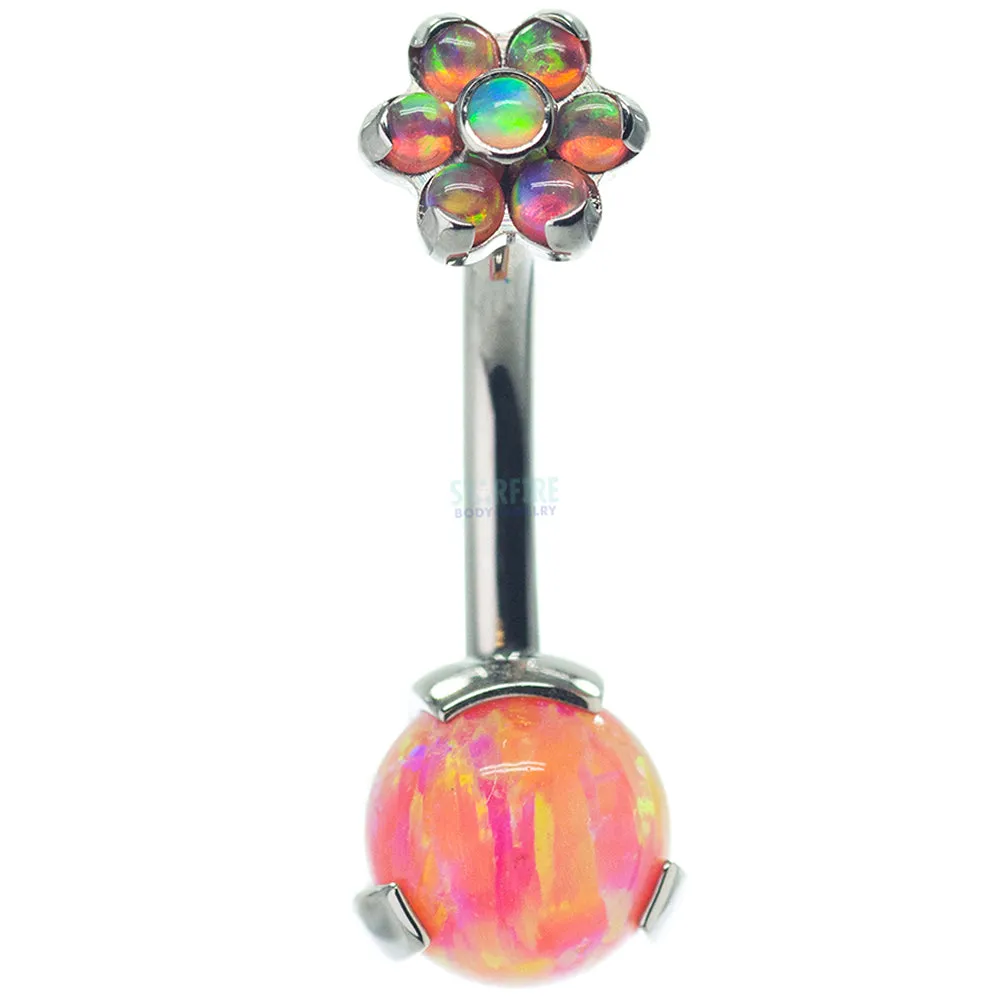 Prong Opal Ball Navel Curve with Flower Top - custom color combos