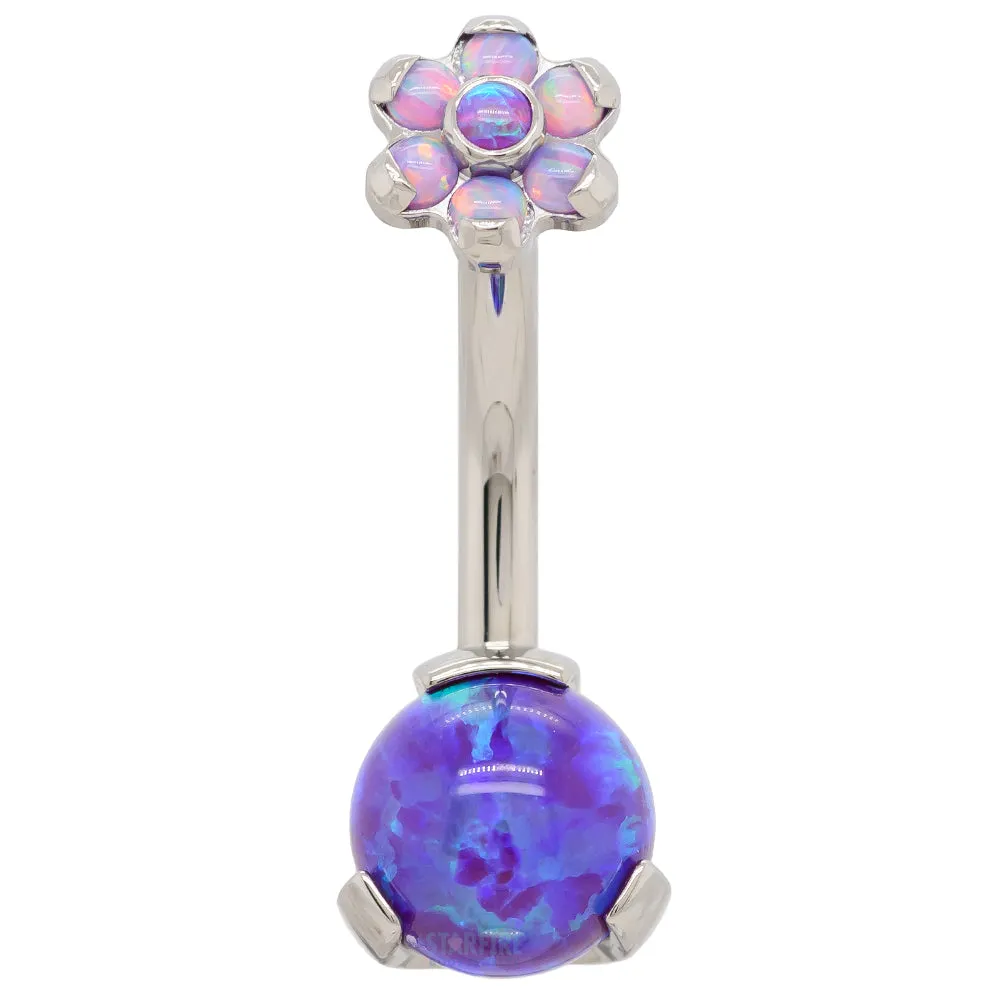 Prong Opal Ball Navel Curve with Flower Top - custom color combos