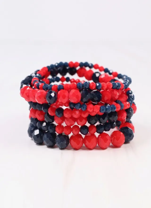 Pryce Glass Bead Bracelet Set NAVY RED