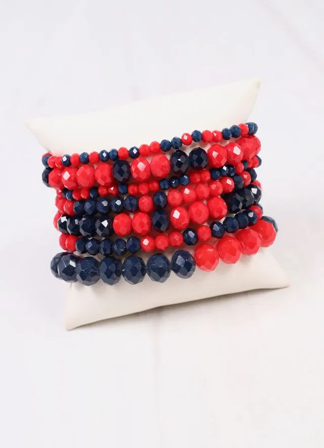 Pryce Glass Bead Bracelet Set NAVY RED