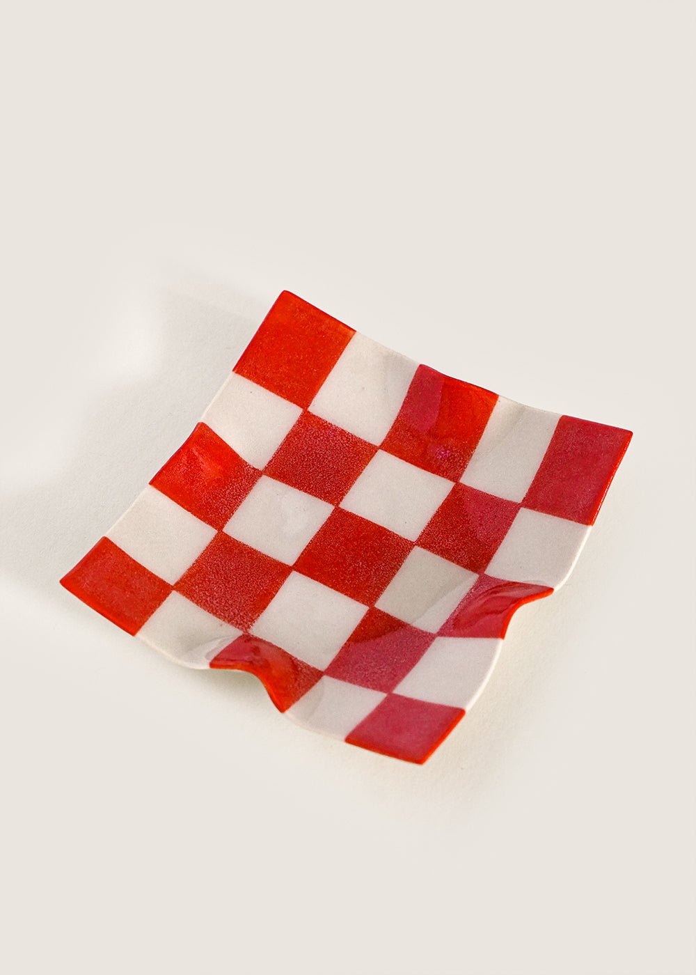 Red XS Checked Handkerchief Dish