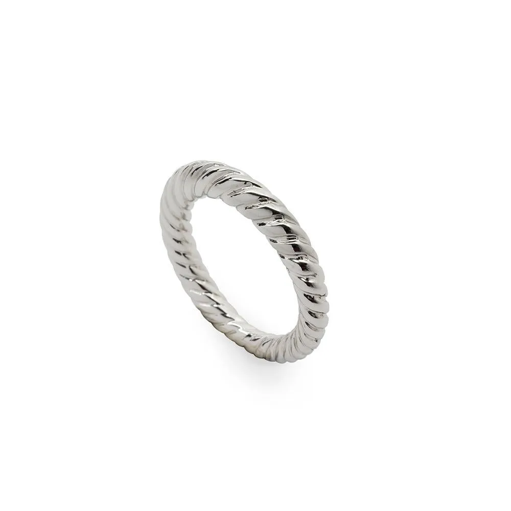 Rhodium Pl Cable Stackable Ring