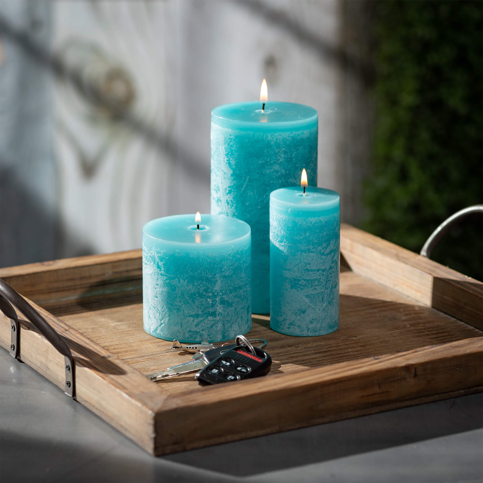 Sea Glass Timber Pillar Candle