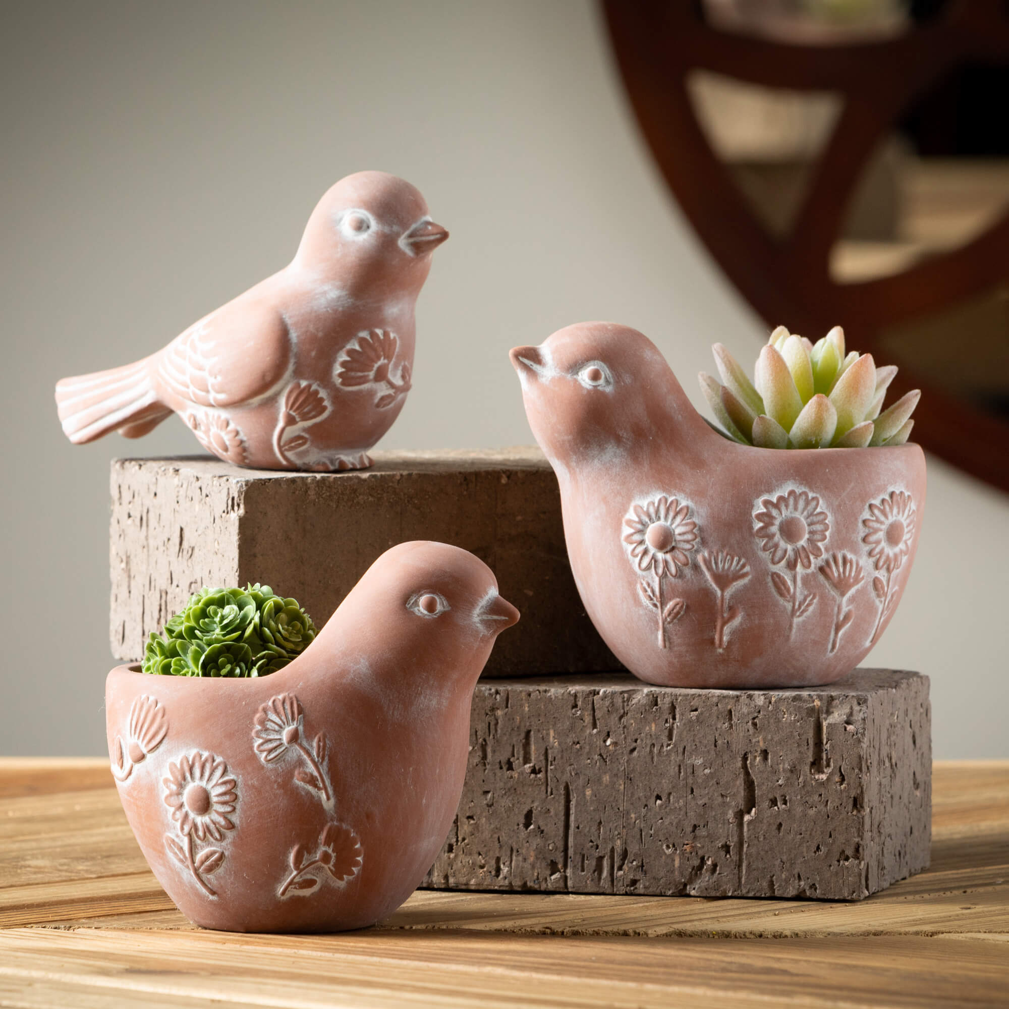 Terracotta Bird Planter Set 2