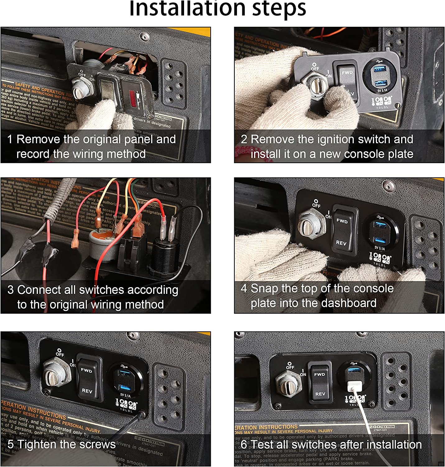 USB Port for Golf Cart with Digital Voltmeter and Forward/Reverse Switch - 10L0L