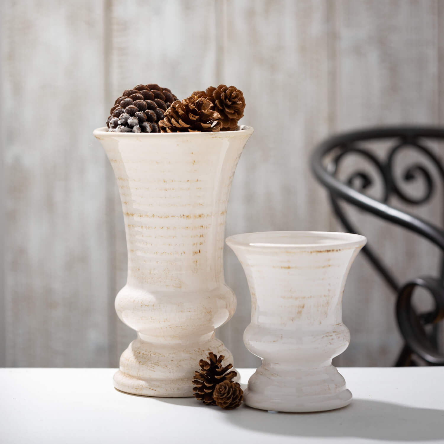 White Glazed Urn Planter