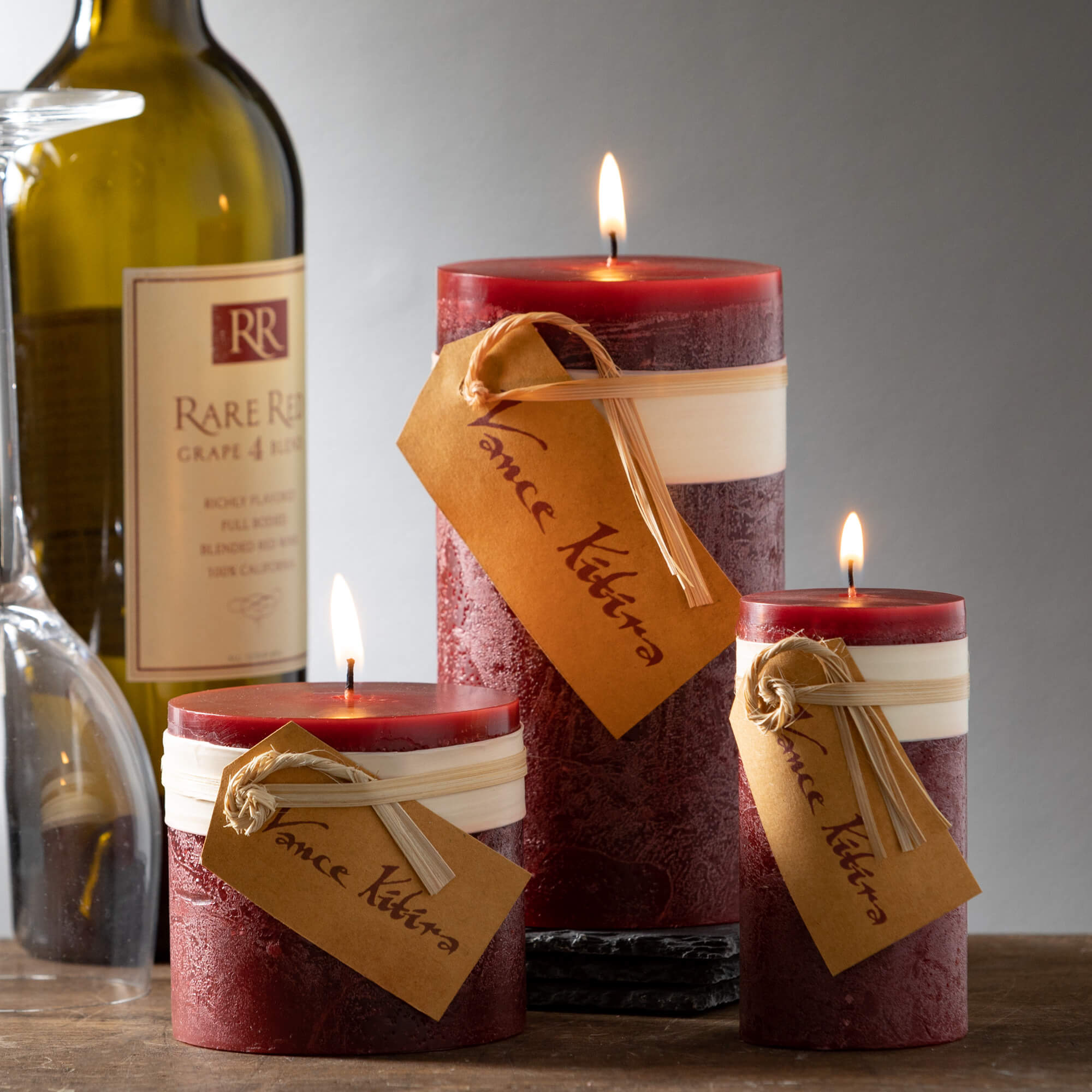 Wine Timber Pillar Candle