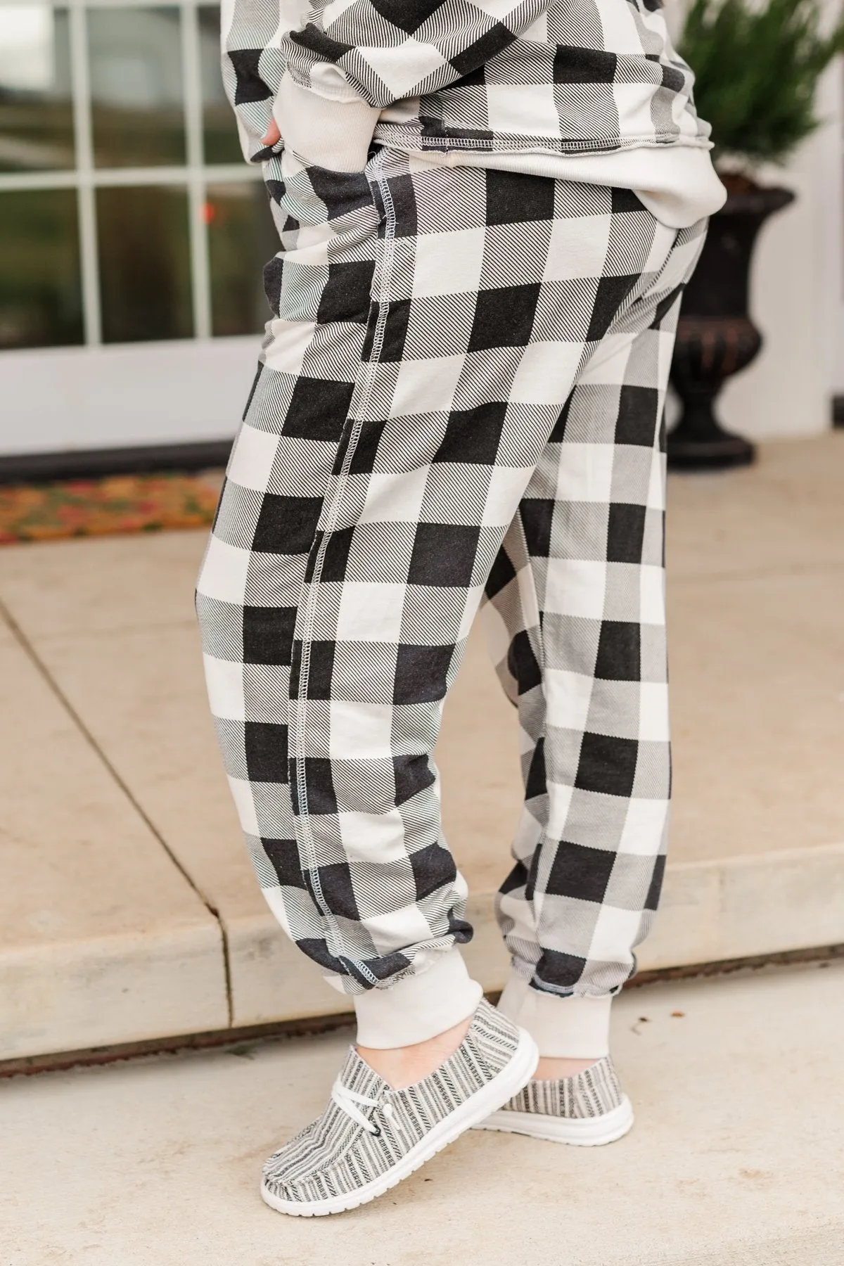 Winter Dreams Buffalo Plaid Joggers- Black & White