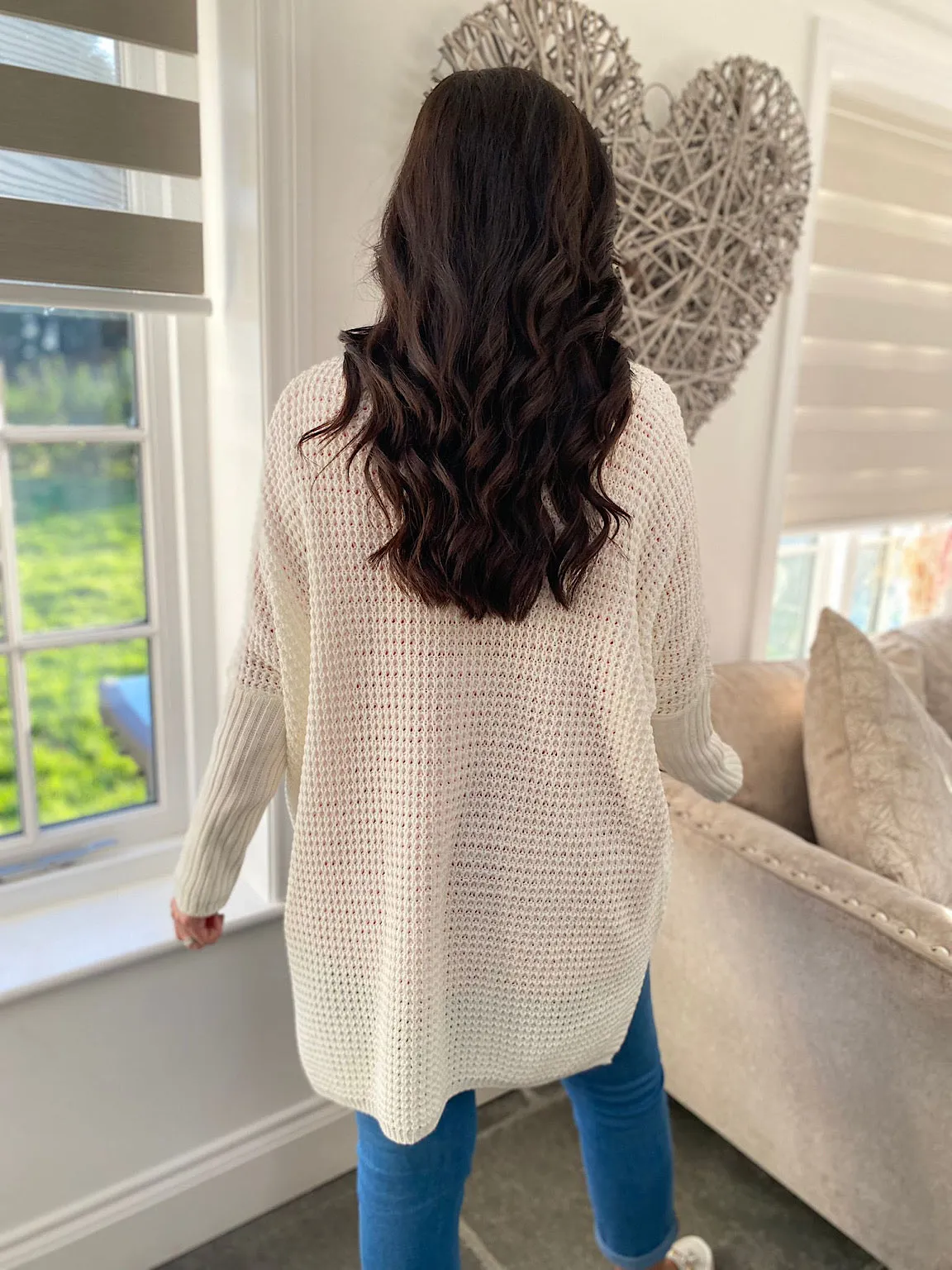 Winter White Ribbed Sleeve Daisy Knit Violet