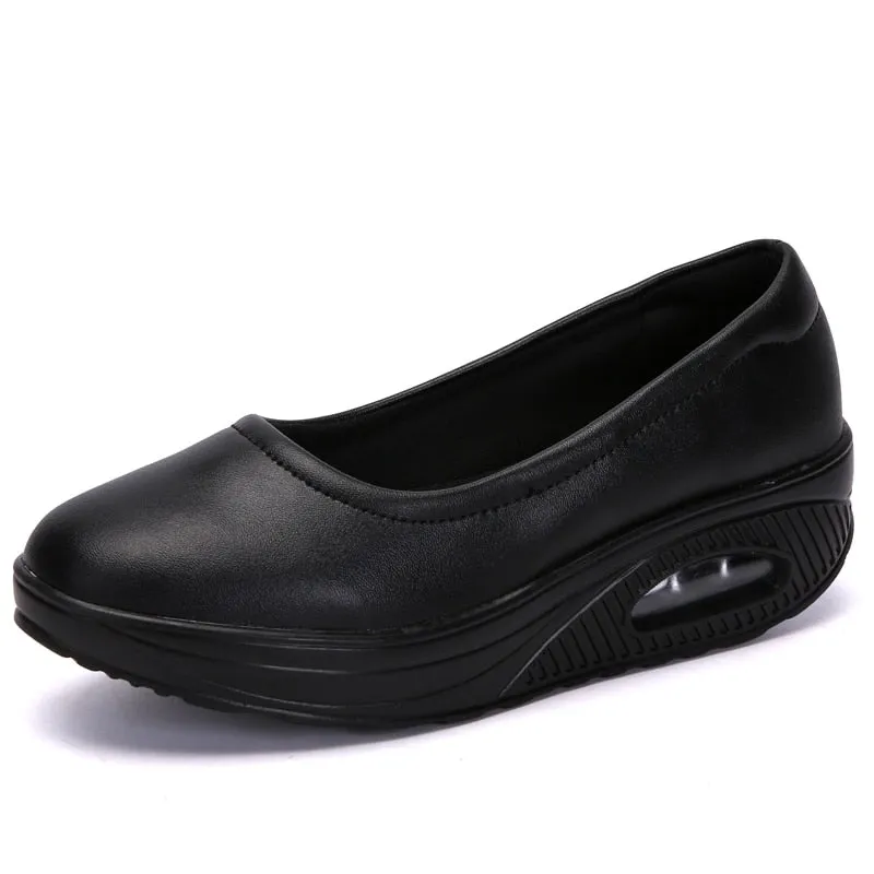 Women's Autumn Black Flat Platform Slip-on Cotton Ballet Casual Shoes