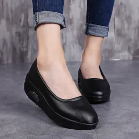 Women's Autumn Black Flat Platform Slip-on Cotton Ballet Casual Shoes