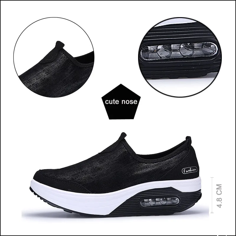 Women's Autumn Black Flat Platform Slip-on Cotton Ballet Casual Shoes