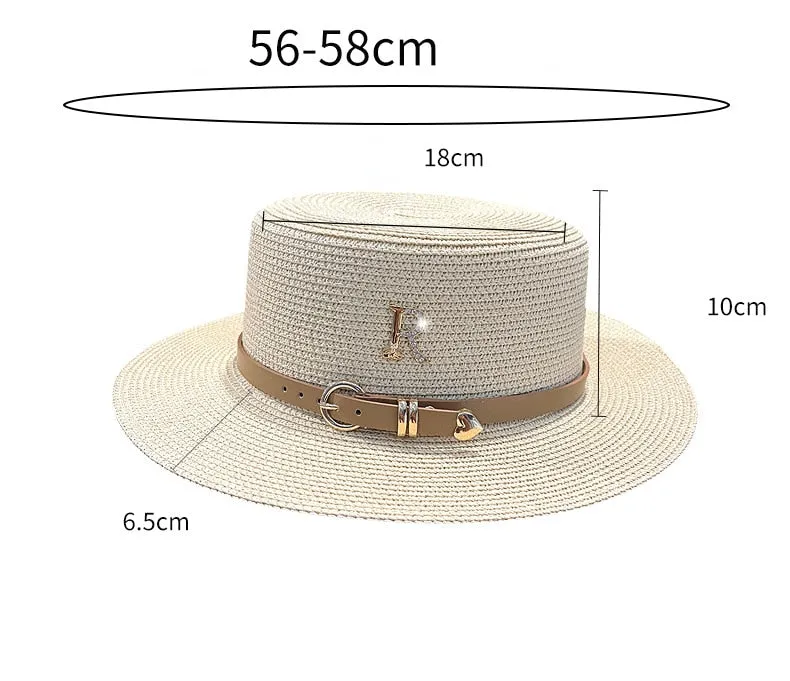 Women's Summer Casual Metal R-Letter Buckle Straw Sun Protection Hat