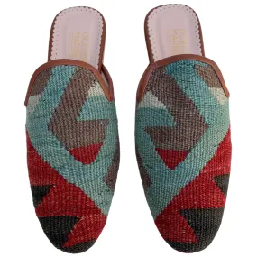 Women's Turkish Kilim Mules | Red & Blue