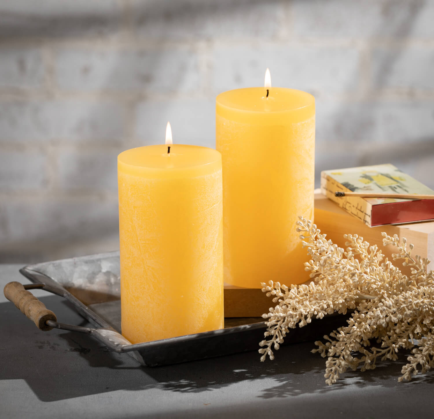 Yellow Timber Pillar Candle